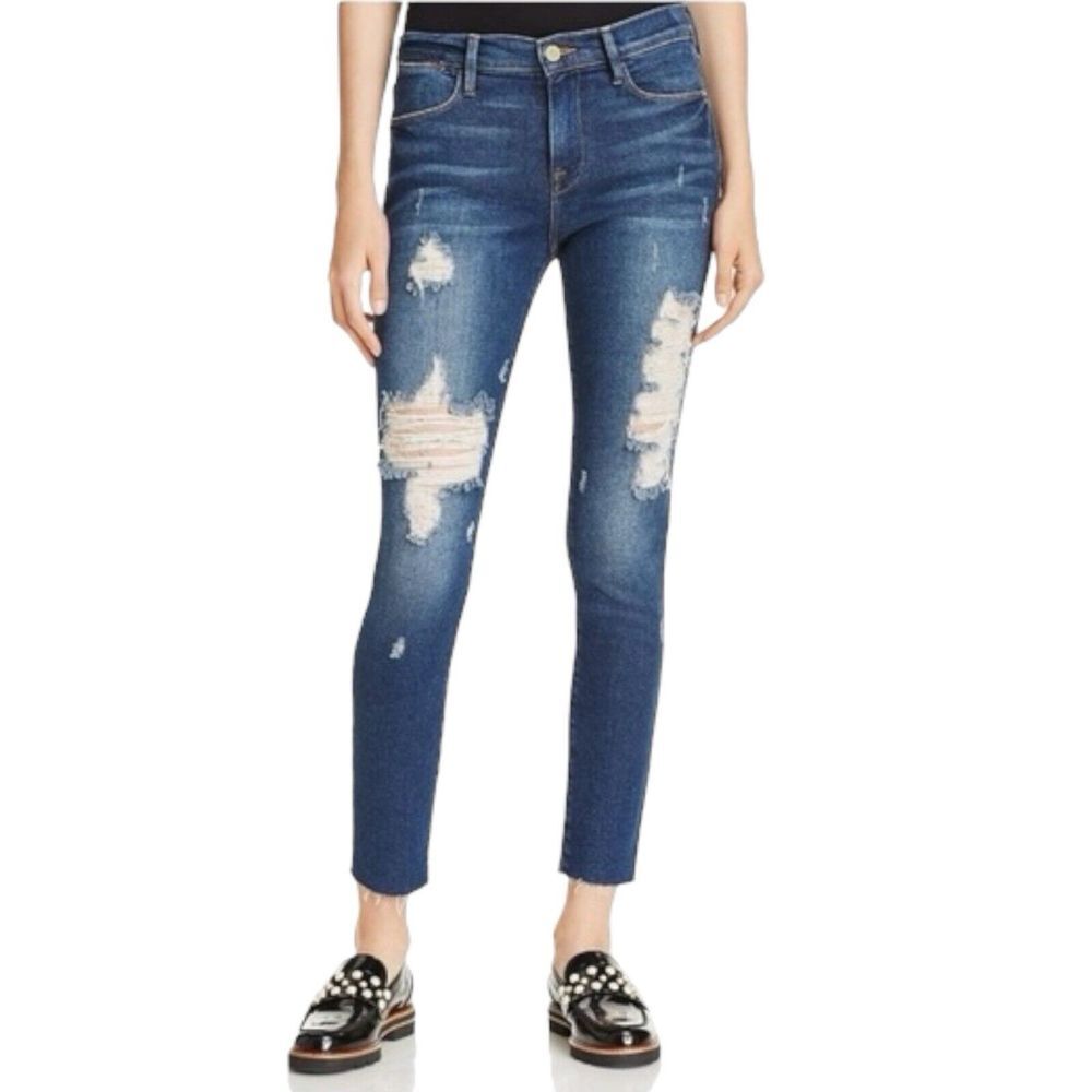 Frame Le High‎ Skinny Jeans Size 25 Distressed Raw Hem Ankle Cropped Ripped